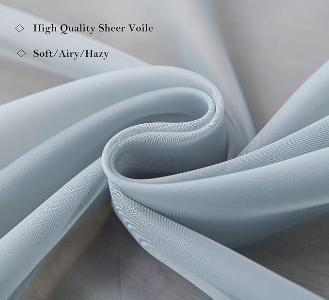 PI Light Grey Sheer Curtains with Ring Top,Hazy Window Sheer Draperies for Living Room/Bedroom 2 Panels (W52 X L72, Blue Grey)