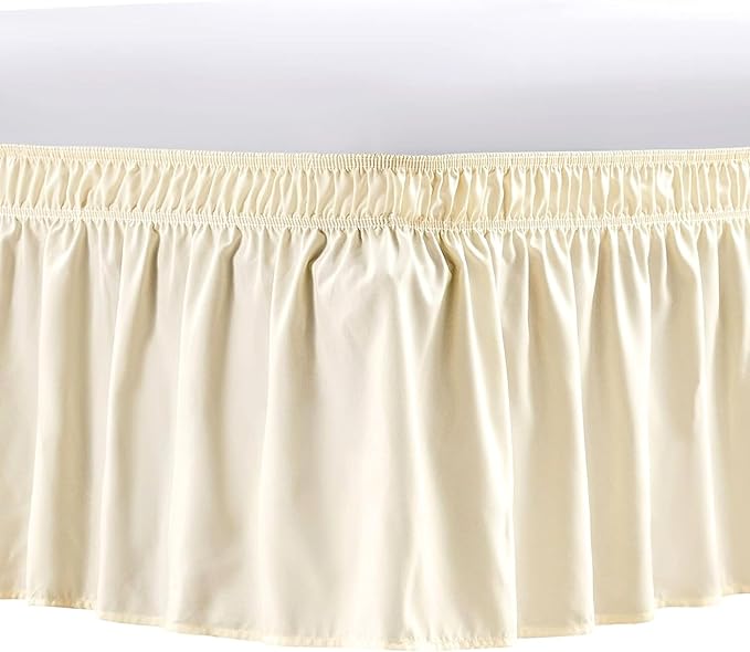Ivory Wrap Around Bed Skirts with 16" Drop - Three Sides Fabric Adjustable Elastic Dust Ruffle Silky Soft -600 TC Stretchy Bed Skirt-Full(54"X 75") Ivory