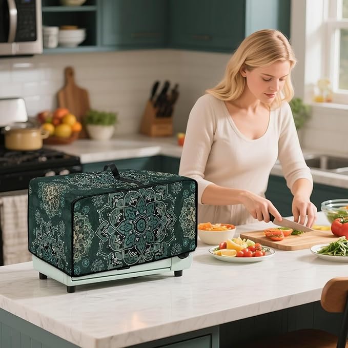 Green Boho Mandala Floral Print Microwave Oven Cover Dust-Proof Microwave Oven Grill Cover Protector Universal Waterproof Kitchen Appliance Protector Dirt and Fingerprint Protection, S