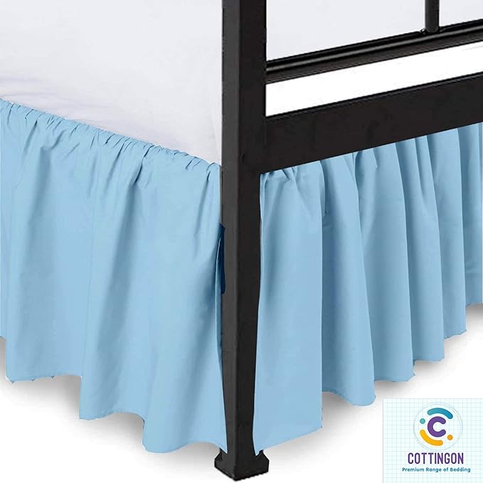Ruffled Bed Skirt with Split Corners-Dust Ruffle - 15" Drop 100% Microfiber Soft,Sheen & Luxurious Look - Bed Skirts (Light Blue -Queen)