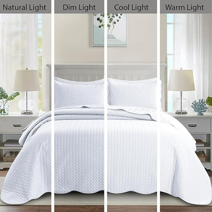 IR Imperial Rooms Twin Quilt Bedding Set Size (68” x 86”) + 1 Pillow Shams (20” x 26” + 2”) - 2 Pcs All Season Lightweight Reversible Microfiber Coverlet Embossed Quilt Bedspread (White)