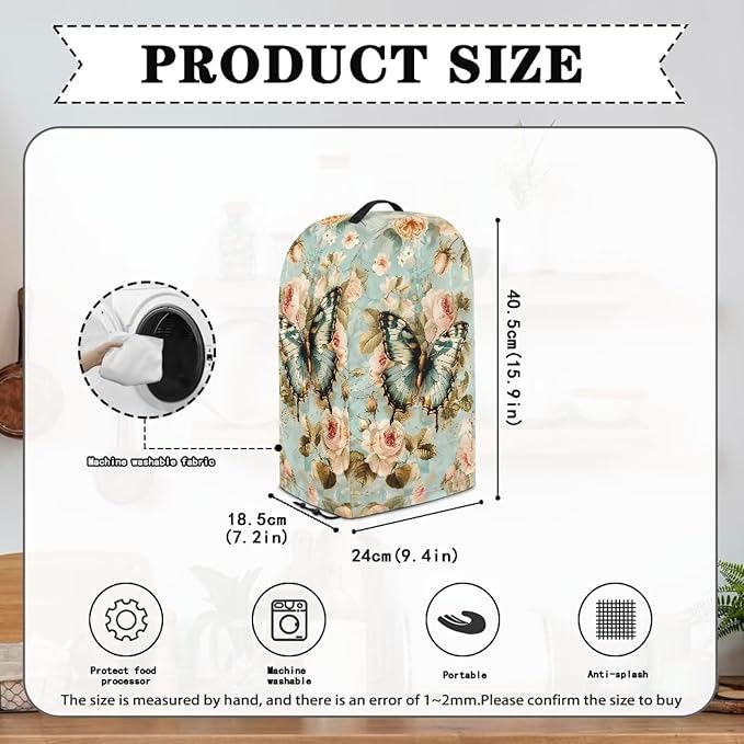 Butterflies Roses Coffee Machine Dust Cover Mixer Hood Cover Elegant Blender Covers for Kitchen Counter Blender Dust Covers for Kitchen Counter Kitchen Decor
