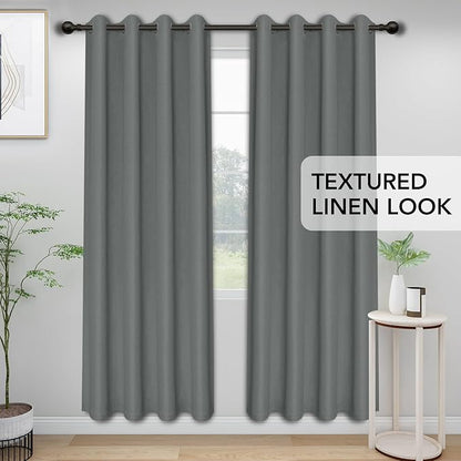 Easy-Going Linen Look Blackout Curtain Grommet Window Curtain Drapes for Bedroom, Living Room Thermal Insulated Room Darkening (2 Panels, 52x108 inch, Grey)