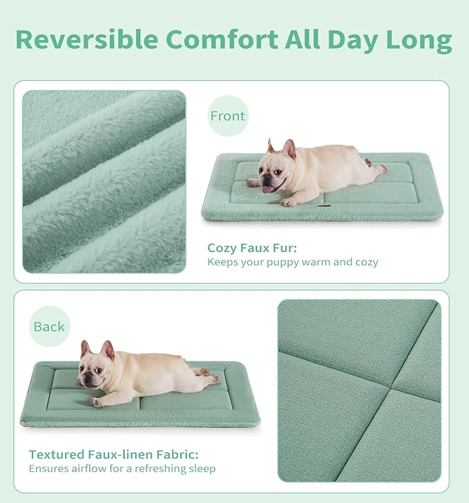 MADE 4 PETS Dog Crate Pad Bed for Large Dogs, Washable & Reversible, Anti-Slip Kennel Mat for Cozy Sleeping, Soft Fluffy Dog Bed for Indoor & Outdoor Use, 44"x32", Green