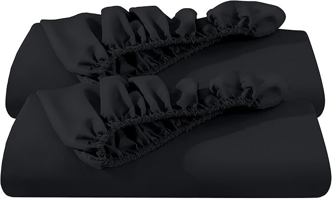 Bare Home 2-Pack Fitted Bottom Sheets King - Premium 1800 Ultra-Soft Wrinkle Resistant Microfiber - Deep Pocket (King, Black)