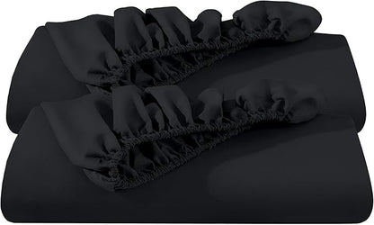 Bare Home 2-Pack Fitted Bottom Sheets King - Premium 1800 Ultra-Soft Wrinkle Resistant Microfiber - Deep Pocket (King, Black)