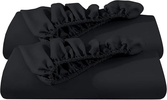 Bare Home 2-Pack Fitted Bottom Sheets Twin XL - Premium 1800 Ultra-Soft Wrinkle Resistant Microfiber - Deep Pocket (Twin XL, Black)