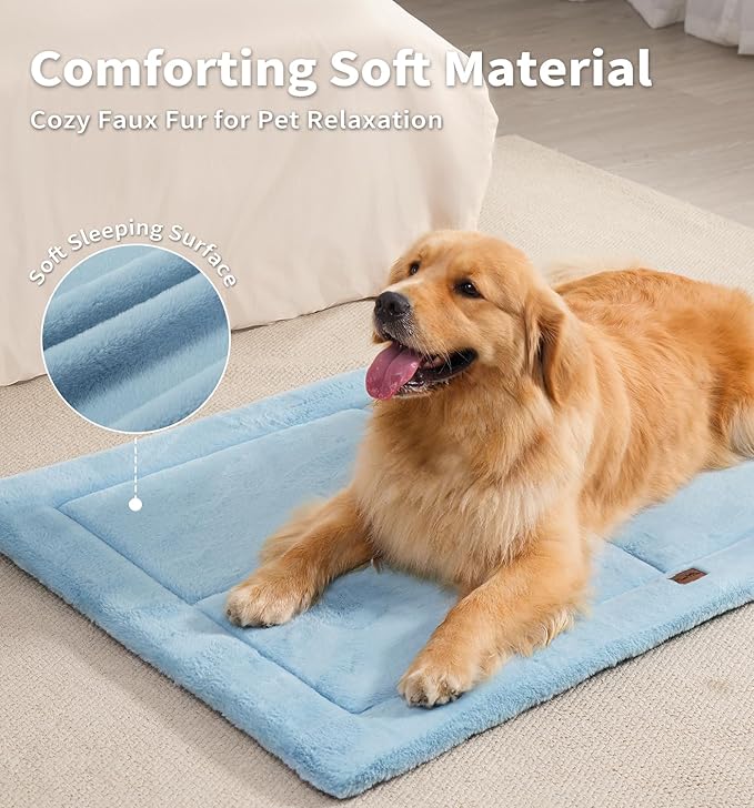 MADE 4 PETS Dog Crate Pad Bed for Small Dogs, Washable & Reversible, Anti-Slip Kennel Mat for Cozy Sleeping, Soft Fluffy Dog Bed for Indoor & Outdoor Use, 24"x18", Blue