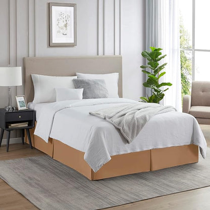 Nestl Light Brown Full XL Bed Skirt - Full XL Size Bed Skirt 14 Inch Drop - Brushed Microfiber Bed Skirts - Hotel Quality Pleated Bed Skirt - Shrinkage & Fade Resistant
