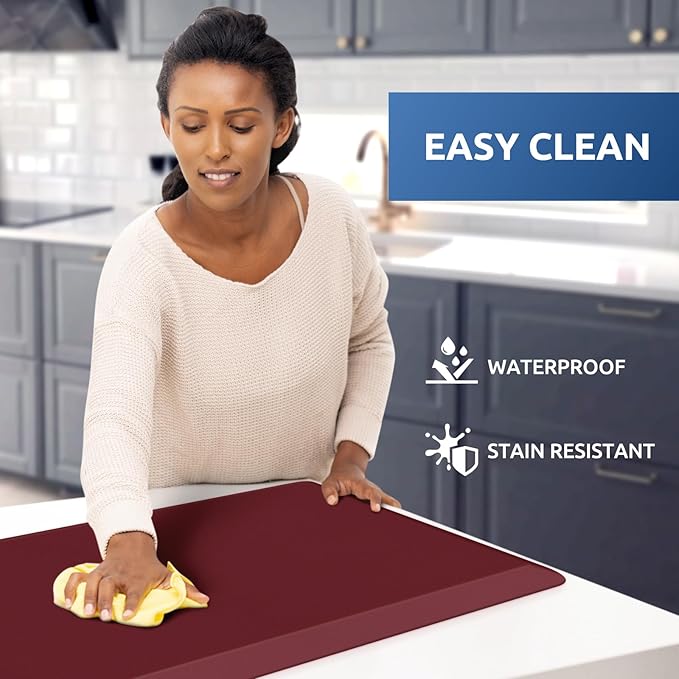 KitchenClouds Kitchen Mat Cushioned Anti Fatigue Rug 17.3"x28" Waterproof Non Slip Kitchen Standing Desk Mat Comfort Floor Mats for Kitchen House Sink Office (Red)