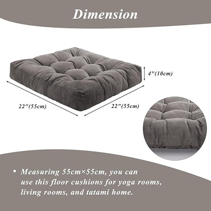 Meditation Floor Pillow 22×22 Inch 2 Pack Large Floor Cushions for Adults Square Tufted Corduroy Floor Pillows for Yoga Living Tatami Room Grey