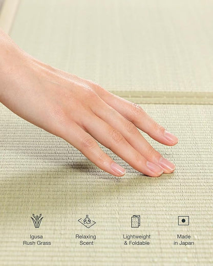 FULI Japanese Tatami Mattress, Tatami Rug, Igusa Mat (Japanese Rush Grass) Folds in Three, Made in Japan (Natural, Twin)