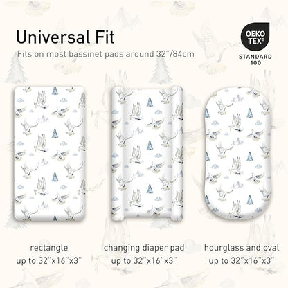 Gllquen Baby Bassinet Sheets 4 Pack, Breathable Cozy Fitted Mattress Sheet, Elastic Travel Crib Fashionable Pattern, Standard Cradle Safe Sheets for Babys Boy Girls 32"x16" (Pigeon)
