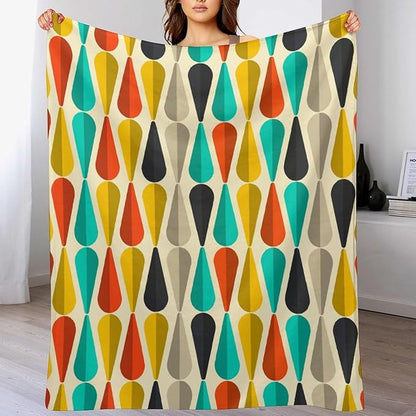 Mid Century Throw Blanket, Modern Drop Shape Retro Colors Boho Orange Teal Black Geometric Pattern Throws Blankets for aby Toddler Dog Cat 30"x40"