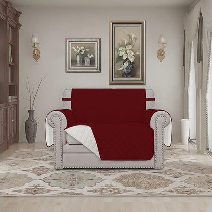 Easy-Going Oversized Chair Sofa Slipcover Reversible Sofa Cover Water Resistant Couch Cover Furniture Protector Cover with Elastic Straps for Pets Dog (Oversized Chair, Christmas Red/Ivory)