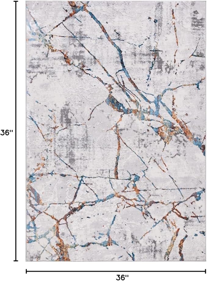 SAFAVIEH Amelia Collection Area Rug - 3' Round, Grey & Blue Gold, Modern Abstract Design, Non-Shedding & Easy Care, Ideal for High Traffic Areas in Living Room, Bedroom (ALA293M)