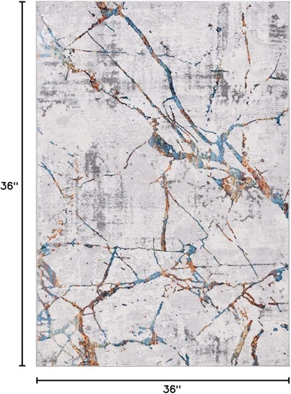 SAFAVIEH Amelia Collection Area Rug - 3' Round, Grey & Blue Gold, Modern Abstract Design, Non-Shedding & Easy Care, Ideal for High Traffic Areas in Living Room, Bedroom (ALA293M)