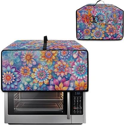 Boho Mandala Floral Print Microwave Oven Dust Cover with Storage Bags Universal Toaster Oven Cover Waterproof Polyester-Linen Fabric Kitchen Appliance Protector, S
