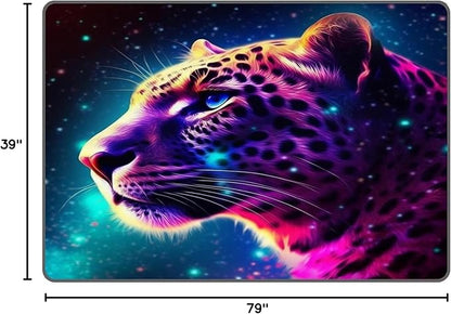 Galaxy Leopard Rug Fierce Panther Head Area Rugs for Boys Kids Bedroom Living Room Gameroom Girls Glitter Carpet Floor Mat Throw Rugs 79 in x 39 in
