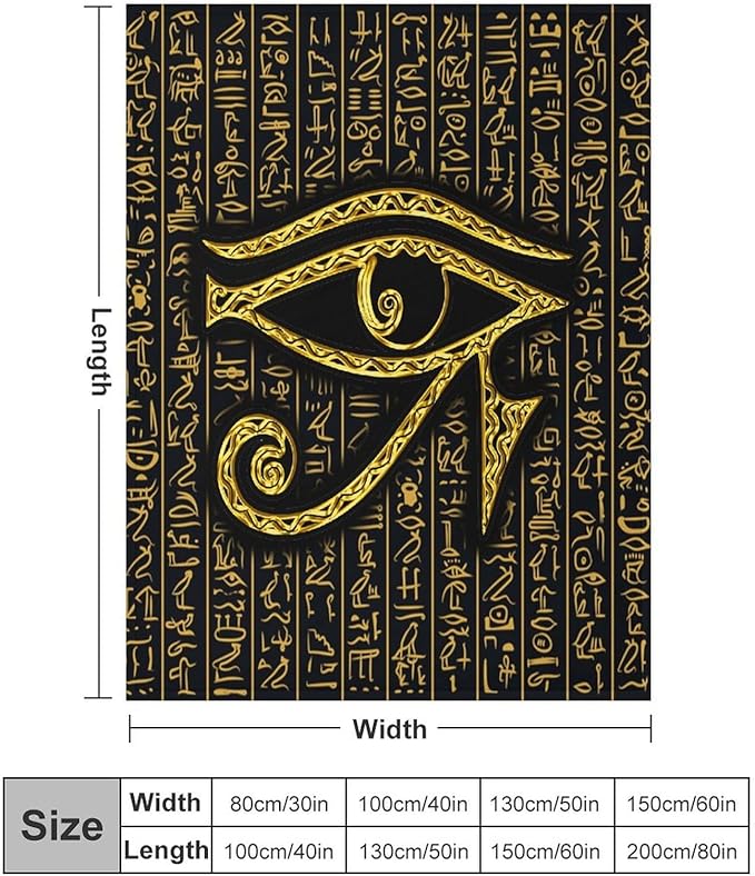 Ancient Egyptian Blanket, Egyptian Eye of Horus Ancient Culture Golden Egyptian Hieroglyphs Alphabet Print Blankets for Couch Sofa Bed Boys Mens, 60"x80"