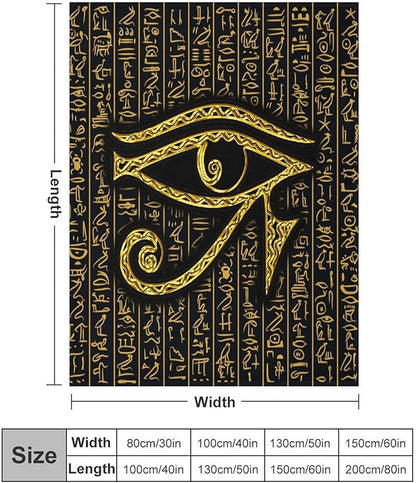 Ancient Egyptian Blanket, Egyptian Eye of Horus Ancient Culture Golden Egyptian Hieroglyphs Alphabet Print Blankets for Couch Sofa Bed Boys Mens, 60"x80"