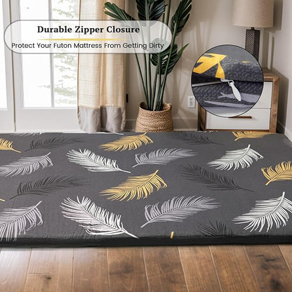 ZonLi Futon Mattress Cover Twin Size for Traditional Japanese Floor Futon Mattress with Zipper,Tatami Floor Sleeping Mat Cover,Super Soft and Machine Washable (43''x84'', Tropic Leaves)