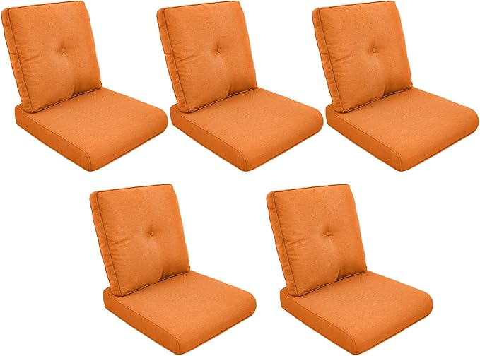 Patio Cushions for Outdoor Furniture - 22" x 25" x 4" UV Resistant Thick Foam Cushions Water Resistant Replacement Cushion for Outdoor Patio Furniture Chair/Sofa/Couch | Orange | 5-Pack |