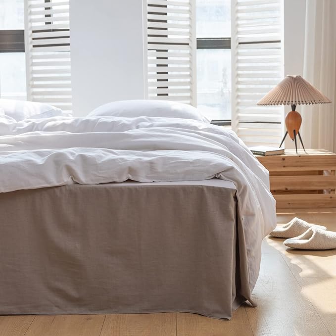 BISELINA French Linen Bed Skirt with Pleated Corner 14-Inch Tailored Drop Natural Flax Cotton Blend Basic Dust Ruffle Soft Cozy Farmhouse Bedding (14" Queen, Basic Grey)