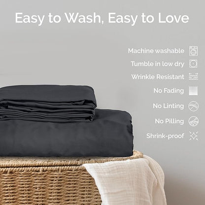 Duvet Cover Set - 100% Viscose Derived from Bamboo Duvet Cover King Size, 3 PC Luxury Cooling Duvet Cover for Hot Sleepers, Buttery Soft Comforter Cover & 2 PC King Pillowcases, Charcoal