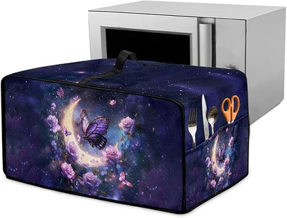 Gorgeous Butterfly Rose Moon Print Microwave Oven Cover Dust-Proof Microwave Oven Grill Cover Protector Kitchen Appliance Protector Dirt and Fingerprint Protection, S