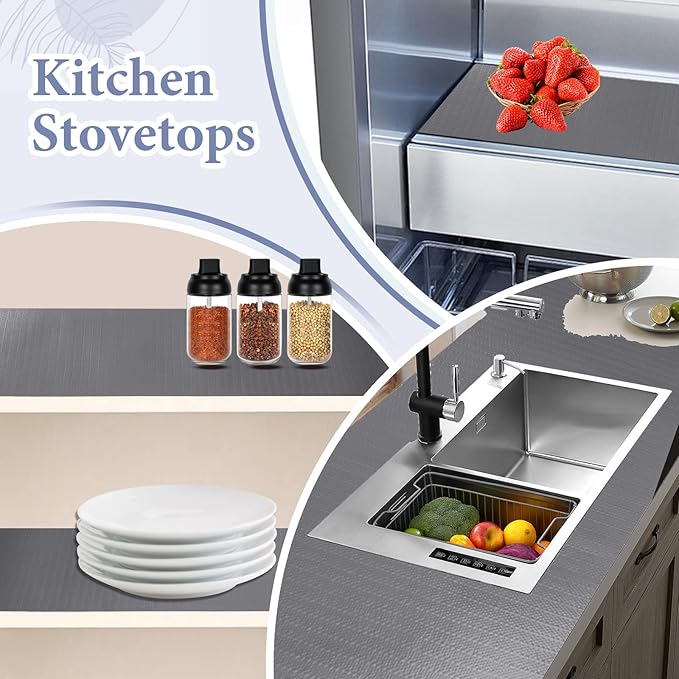 Drawer and Shelf Liner for Kitchen Cabinet: 23 in X 20 Ft Non Slip Waterproof Shelf Paper Non Adhesive Refrigerator Liners Pure Grey Easy Liners for Bathroom with Knife Tape Measure