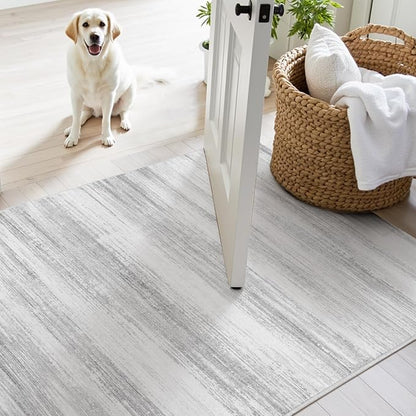 PADOOR Modern Abstract Runner Rug - 2x10 Washable Hallway Rugs, Ultra Soft Non-Slip Low Pile Floor Rugs for Hallway Entryway Kitchen Bedroom Bedside Laundry Room Grey