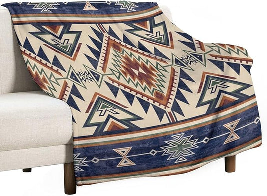 Native Throw Blanket, Southwest Tribal Aztec Pattern Vintage Abstract Ethnic Geometric Print Couch Sofa Bed Plush Throw Blanket 40"x50"