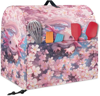 Axolotl Cherry Blossom Stand Mixer Covers Pink Kitchen Decoration Kitchen Aid Mixer Cover Dust Cover with Pockets and Handle Kitchen Accessories Mixer Covers
