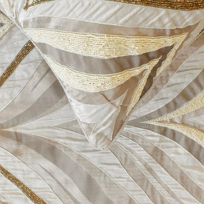 The HomeCentric King/Queen/Twin Ivory Decorative Queen 74"x18" Bed Runner with One Pillow Cover, Bead Hand Embroidery Bed Scarf on Jacquard Fabric - Clarissa Serene