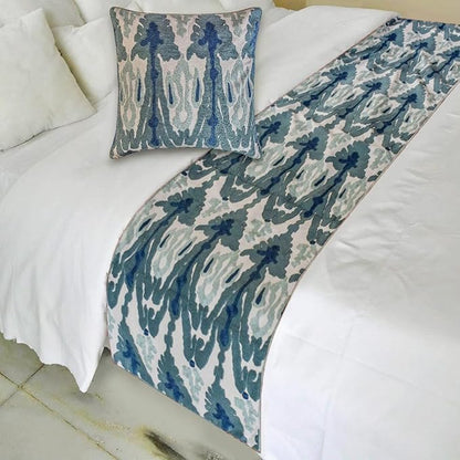 The HomeCentric Blue Bed Runner for King/Queen/Twin Cotton Decorative Bed Scarf 53"x18" Bed Runner Without Pillow Cover, Abstract & Ikat Bed Scarf Bedroom Décor Accent - Blue Mirage