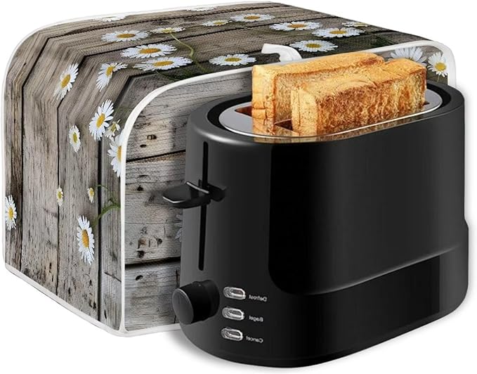 Old Wooden Daisy Printed Appliance Cover - Universal 4 Slice Bread Maker & Toaster Dustproof, Washable