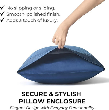 100% Natural Cotton Bed Sheets | 500 TC Single-Ply Sateen Weave Twin XL Sheets | Breathable, Hypoallergenic Solid 3-Piece Bedding with Deep Pocket Fitted, Flat, Pillowcase | Navy Blue