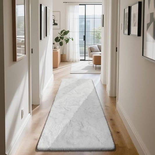 Soft Runner Rugs for Bedroom, White 2x8 Runners for Hallways Fluffy Rug Area Rug, Bedside Rug for Living Room Bedroom Kids Room Home Decor