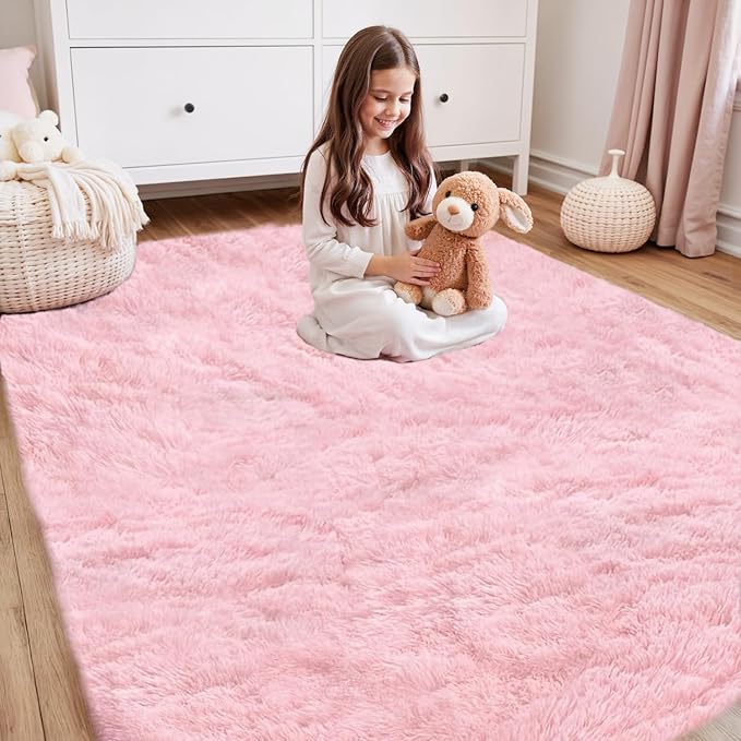 4x6 Area Rugs for Living Room Rug: Soft Fluffy Shag Pink Rugs for Bedroom, Non-Slip Large Fuzzy Plush Rug Indoor Floor Carpet for Nursery Kids Boys Girls Room, Dorms, Playroom, Modern Home Decor