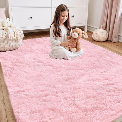 4x6 Area Rugs for Living Room Rug: Soft Fluffy Shag Pink Rugs for Bedroom, Non-Slip Large Fuzzy Plush Rug Indoor Floor Carpet for Nursery Kids Boys Girls Room, Dorms, Playroom, Modern Home Decor