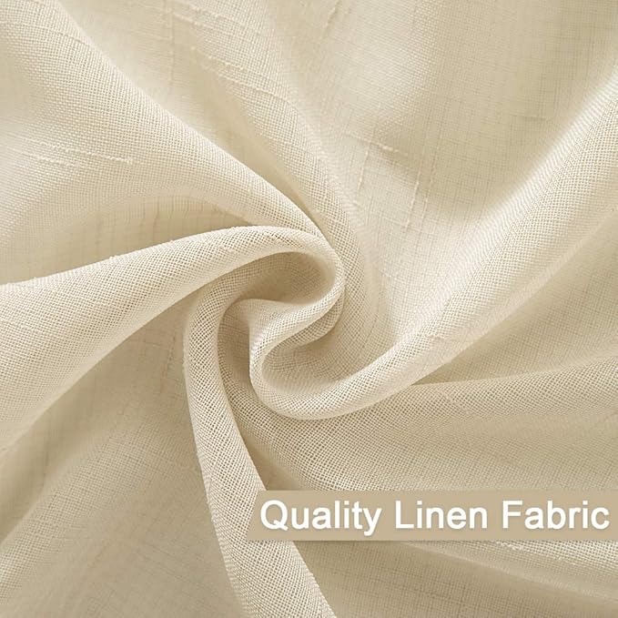 MIULEE 2-Panel 96 Inch Natural Light Beige Linen Semi-Sheer Window Curtains - Elegant Solid Drapes with Grommet Top for Bedroom & Living Room (52" W x 96" L)