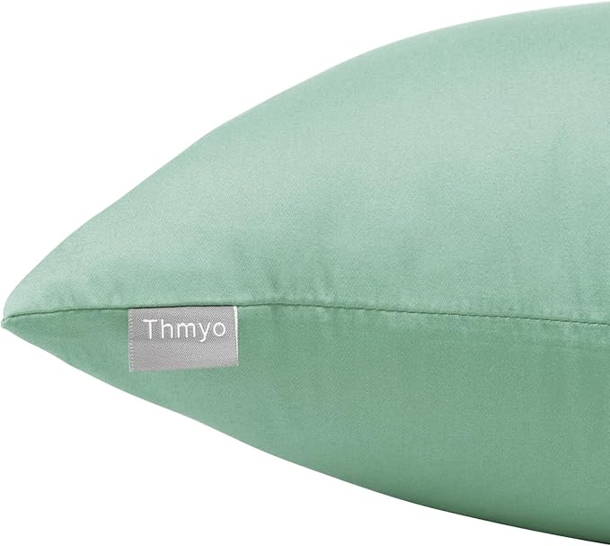 Thmyo 4-Pack 100% Cotton Comfortable Solid Decorative Throw Pillow Case, Square Cushion Cover Pillowcase Sublimation Blank Pillow Covers DIY Throw Pillowcase for Sofa(20x20 inch/ 50x50cm,Mist Green)