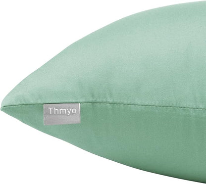 Thmyo 4-Pack 100% Cotton Comfortable Solid Decorative Throw Pillow Case, Square Cushion Cover Pillowcase Sublimation Blank Pillow Covers DIY Throw Pillowcase for Sofa(18x18 inch/ 45x45cm,Mist Green)