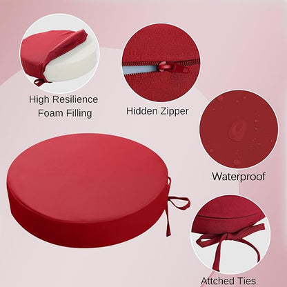 idee-home Outdoor Bistro Chair Cushions, 15”x15”x 3” Thick Outdoor Round Seat Cushions Set of 4 with Ties, Waterproof Round Patio Furniture for Garden