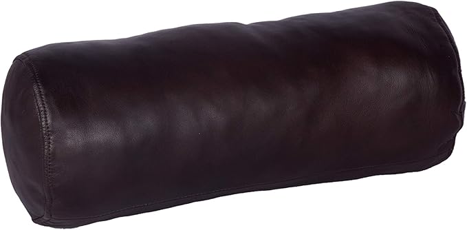 Neck Roll Pillow Cushion Cover, 14x7 Inch Full Moon Round Bolster Pillow Case, Cylinder Soft Lambskin Leather Pillowcase for Head, Spine & Neck Support During Sleep - Dark Brown Pack of 1