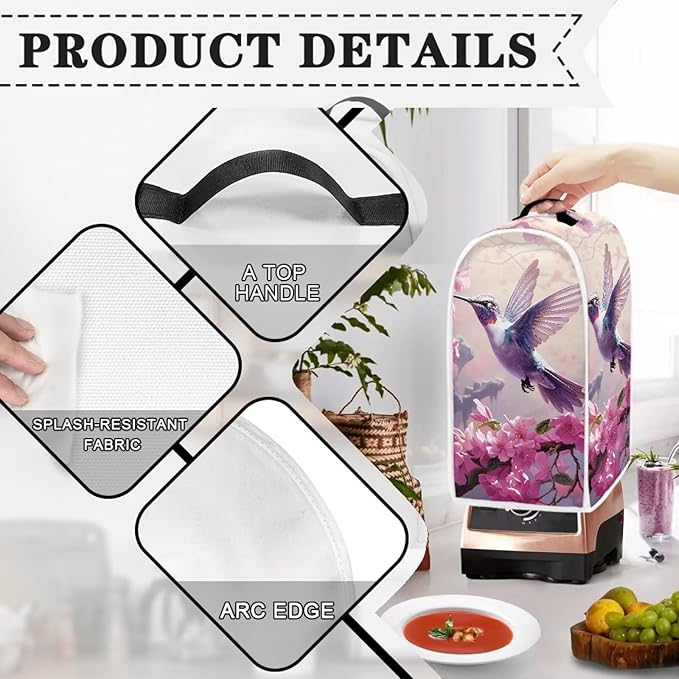 Talayituse Hummingbird Cherry Blossom Blender Dust Cover with Handle, Stand Mixer or Coffee Maker Appliance Cover Anti Fingerprint Dust Proof Stain Resistant Blender Cover for Home Kitchen