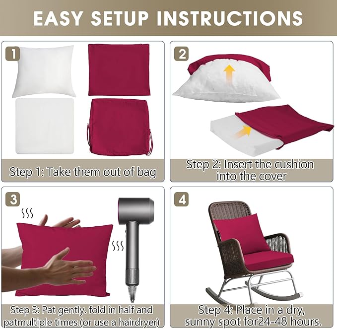 Outdoor Seat Cushion Set 19 x 19 In, Water-Resistant & Fade-Resistan, Patio Furniture Cushions with Removable Cover Deep Seat & Back Cushion with Handle and Adjustable Straps for Chair Sofa,1PC