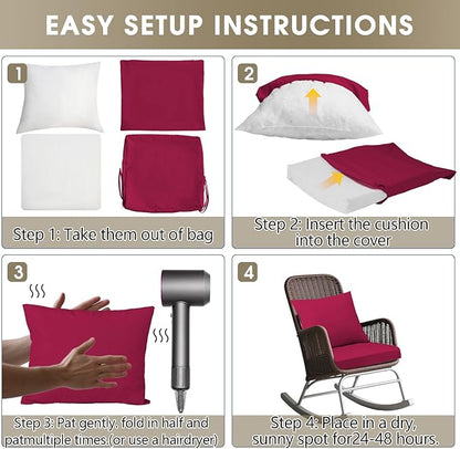 Outdoor Seat Cushion Set 24 x 24 In, Water-Resistant & Fade-Resistan, Patio Furniture Cushions with Removable Cover Deep Seat & Back Cushion with Handle and Adjustable Straps for Chair Sofa,2PC