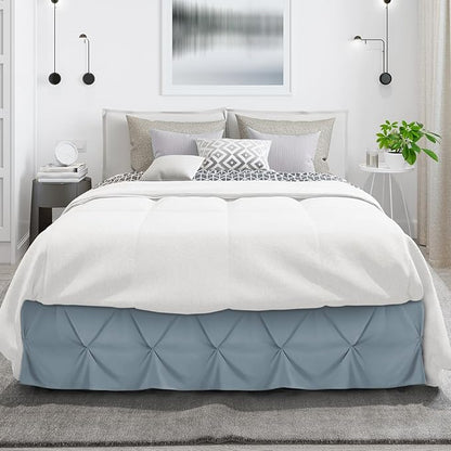 Nestl Stone Blue Bed Skirt Queen Size, Pinch Pleat Queen Bed Skirt, 14" Inch Drop Queen Bedskirt, Hotel Quality Stone Blue Bed Skirts, Microfiber Bedskirt for Queen Bed, Stone Blue Queen Bed Skirt